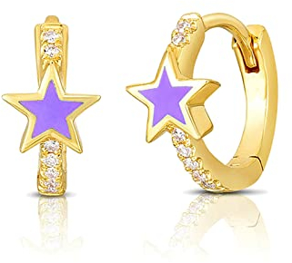 Beydod Creolen Silber 925 Damen, Ohrringe Violett Stern mit Zirkonia Ohrringe Mädchen Gold Nickelfrei