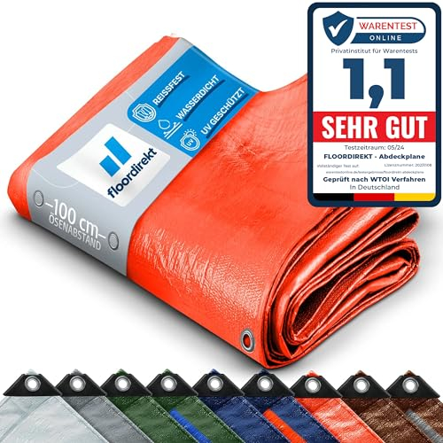Floordirekt Abdeckplane Gewebeplane Schutzplane Bootsplane Zeltunterlage für Camping & Outdoor Garten wasserdichte Planemit Ösen | Viele Größen & Farben 2x3m, 6m² 140 g/m², Orange