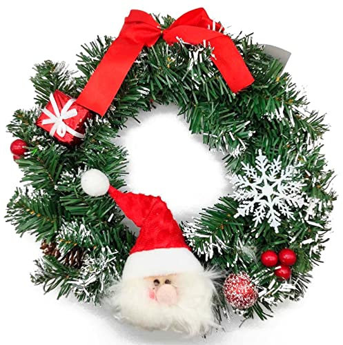 Acan Tradineur - Corona de Navidad de Santa Claus, espumillón de Papá Noel, Guirnalda Decorativa Artificial, Adorno Colgante para Puerta, Pared, Mesa, Ø 30 cm
