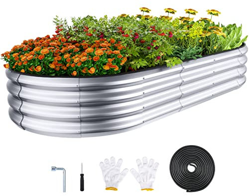 Winpull Raised Garden Bed Kit, Large Galvanized Planter Raised Garden Boxes Outdoor with Safety Edging and Gloves, Oval Metal Raised Garden Beds for Gardening (6x3x1FT)