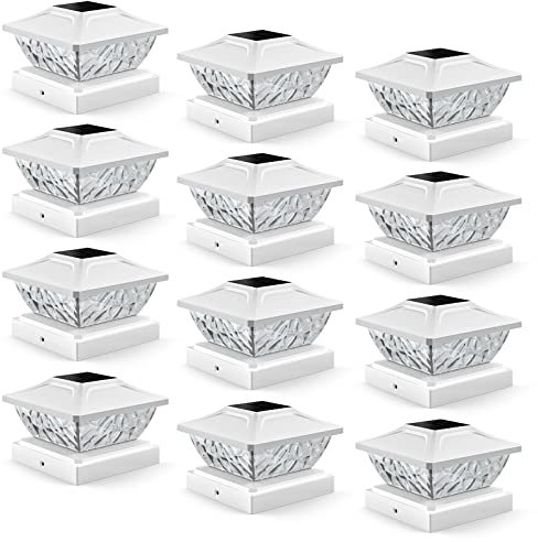 ENSLI 12 Pack Solar Post Cap Lights, 2 Mode Bright Solar Post Lights Outdoor Waterproof, Outdoor Post Lights Solar Powered Deck Lights for 4x4 4.5x4.5 5x5 Posts in Garden Decor