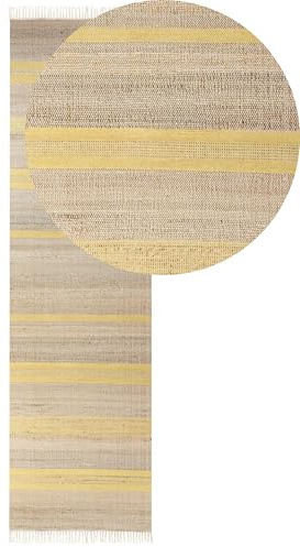 Hallway Runner Rug Jute 80 x 300 cm Tassels Beige and Yellow Talpur