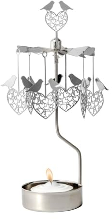 Teelichthalter – Drehlicht – Rotierendes Teelicht – Herz mit Vögeln silberfarben – Pluto Produkter – Hanna's Laden – Schwedisches Design