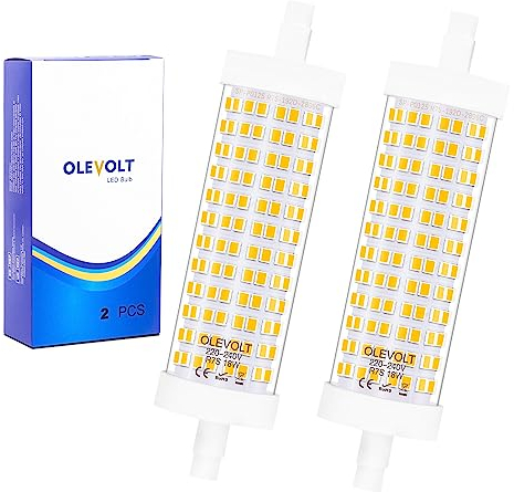 OLEVOLT Stablampen LED R7S 118mm 18W Warmweiß 3000K Ersetzt 180W Halogenlampen, Nicht Dimmbar 2100LM Glühbirne für Deckenfluter, Leselampen, 2 Stück