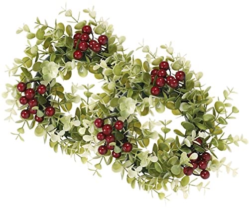 BESTonZON 2 Stücke Kerzenringe Kerzenkranz Beeren Eukalyptus Kerzen Kranz Ringe Beerenkranz Dekokranz Hochzeit Kerzenhalter für Stabkerzen Stumpenkerzen Frühlingsdeko Landhaus Deko