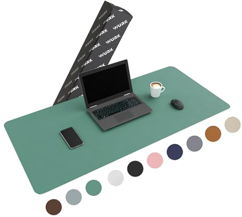 WURK Schreibtischunterlage [120 cm x 60 cm] - Premium Qualität - Mauspad - Große Schreibunterlage - Mauspad XXL - Rutschfeste Unterlagenmatte - Desk Mat - PU Leder Inklusive Kabelclip (Türkis)