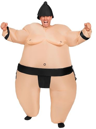 Spooktacular Creations Aufblasbares Kostüm für Erwachsene, Ganzkörper-Sumo-Wrestler-Luftaufblasanzug mit schwarzem Gürtel, Deluxe-Halloween-Kostüm für Halloween-Anziehpartys, Schwarz