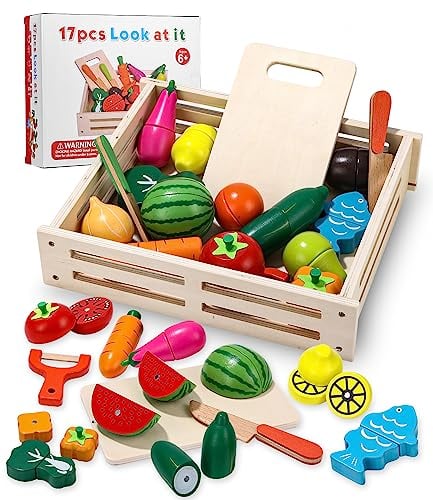 Birshe Enfant Fruits et légumes Jouets, Jouet en Bois Cuisine, Nourriture de Jouets en Bois pour la Cuisine des Enfants Jeux de rôle Montessori Education Cadeau pour Anniversaire pour Garçons Filles