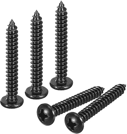 sourcing map 4mm x 30mm Phillips Pan Head Self-tapping Screw, 100pcs - 304 Stainless Steel Round Head Wood Screw Full Thread (Black)