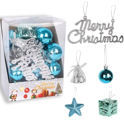 Moorle 32 stück Weihnachtskugeln Kunststoff, Kleine christbaumkugeln mit Lanyard, Blau Gold Weihnachtsbaum Deko, Mini Weihnachtsbaumkugeln Bauble set Für Weihnachtsdeko und Christbaumschmuck