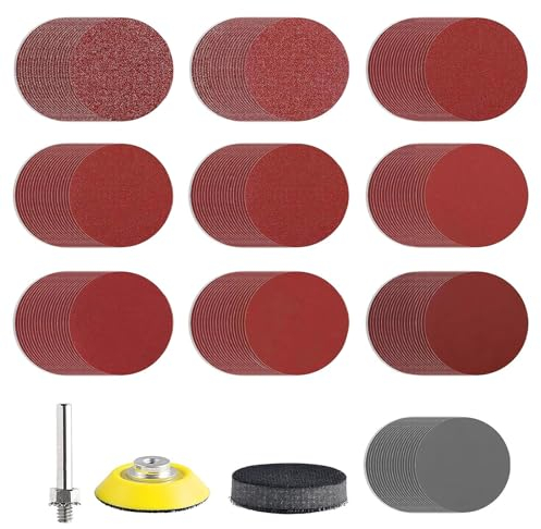 100 Feuilles Abrasives Papier de Verre Ponceuse 2 50 mm Grain 80/120/180/320/400/800/1000/1200/2000/3000, Papier de Verre, Kit de Disques de Ponçage, Adaptateur de Tampon de Polissage