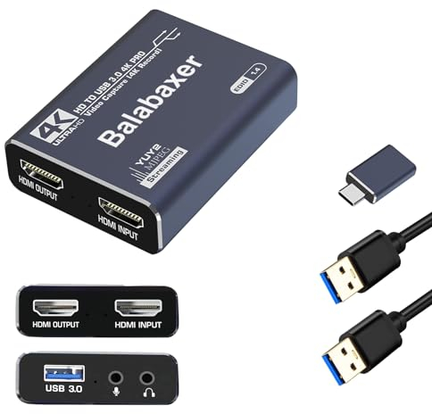 Balabaxer 4K audio video capture card,USB3.0 without HDMI Cable,full HD 1080p capture device for video editing, game recording, online teaching