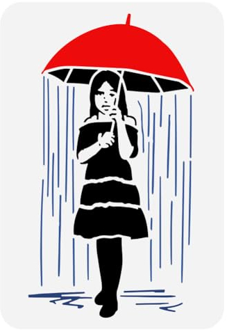FINGERINSPIRE Mädchen Mit Regenschirm Malschablone 21x29.7 cm Groß Regenmuster Zeichnungsvorlage Regenschirm Regenmädchen Schablone Zum Malen Graffiti Kunst Vorlage Banksy Themen Schablone