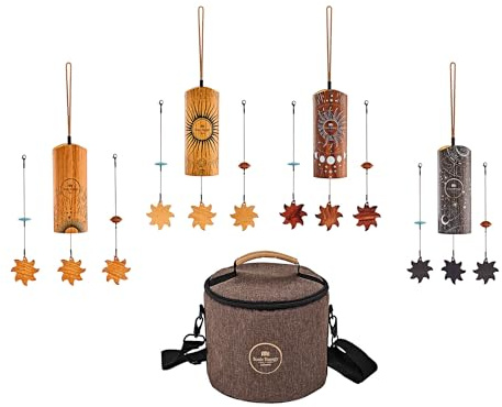 Sonic Energy Cosmic Bamboo Chime Set, inkl. Tasche (CBCSET) | 4-teilig, auf Tageszeiten gestimmt, 432 Hz, inkl. Tasche & Pendel (Holz, Acryl), Bambus, Zambesi Redwood, Stahllegierung