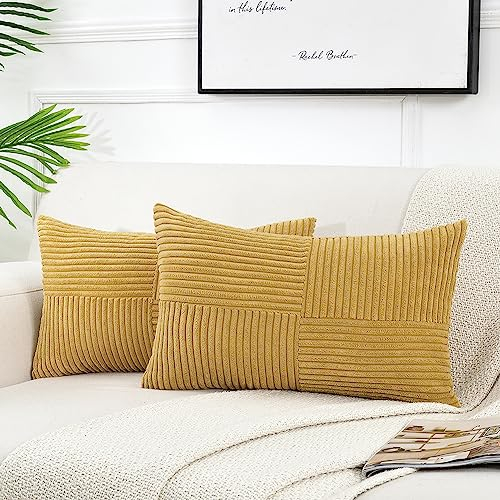 FDTERN 2er Set Kurkuma Kordsamt Kissenbezug 30x50CM Weich Moderne Dekorative Kissenbezüge Kissenhülle Dekokissenbezug Sofakissen Dekokissen Boho Herbst Deko für Sofa Schlafzimmer Wohnzimmer Balkon