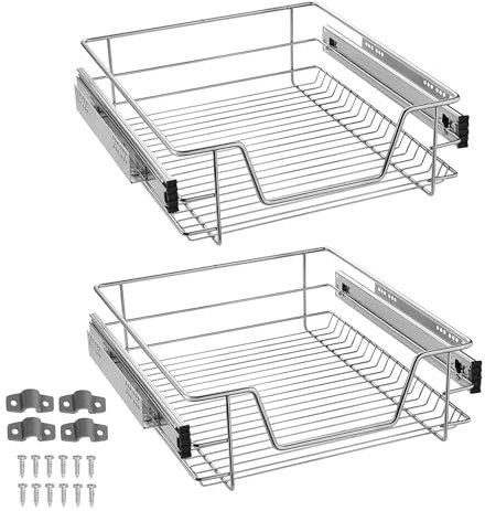 JNGLGO 2x Teleskopschublade Küchenschublade für 50 cm Schrank Küchenschrank Korbauszug Vollauszug 20kg Belastbar Schrankauszug