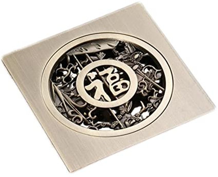 Quadratischer Bodenablauf, Edelstahl-Duschablauf, runder Bodenablauf, antikes Messing-Finish, Bodenablauf, Badezimmer-Duschablauf, Badezimmer-Abflussrost, 10 x 10 cm (Farbe: B)