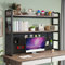 Adjustable Desktop Bookshelf, 2 tier Countertop Bookcase for Computer Desk desk hutch shelf unit office Organizers rack And Accessories Storage Display shelves (Black & Grey Oak, 135CM/53.1IN)