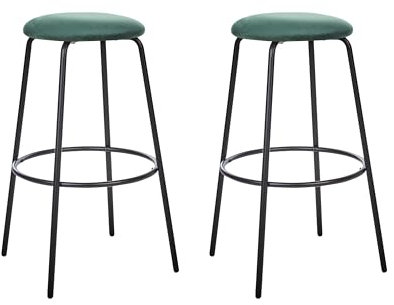 Beliani Barhocker 2er Set Samtstoff grün ohne Lehne mit Fußstützen Retro Design Morton