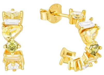 Brandlinger ® Ohrringe Silber 925. Creolen mit Stein Farbverlauf grün. Schmuck Damen vergoldet mit 18 Karat Gold für Frauen und Mädchen. Äußerer Durchmesser 16mm.