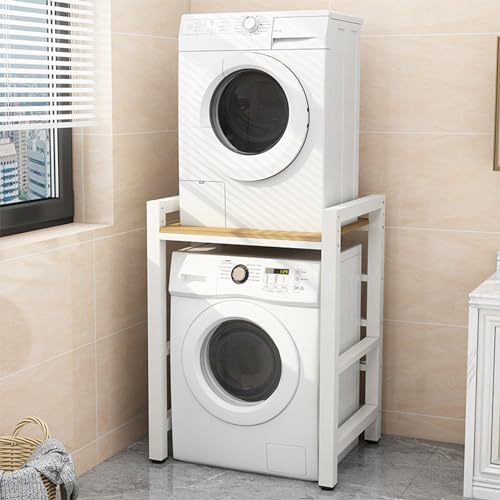 WABMJGW Support de Rangement pour Machine à Laver à Tambour, Kit d'empilage de Support pour Lave-Linge et sèche-Linge, unités d'étagère de Cuisine et de Salle de Bain, Gain de Place,White
