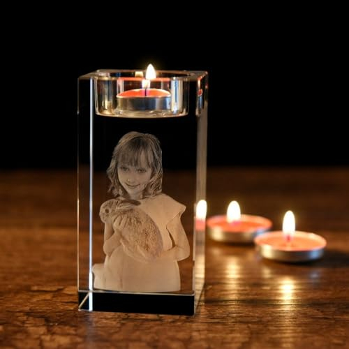 Portavelas de cristal con foto 3D personalizada, foto de cristal láser 3D, portavelas personalizada, portavelas de cristal grabado, vela conmemorativa, regalos conmemorativos para mascotas (5 x 5 x 6