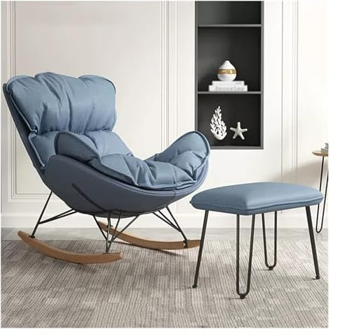 Gepolsterter Schaukelstuhl, moderner Schaukelstuhl mit Fußhocker, gepolsterter Glider-Liegestuhl mit hoher Rückenlehne, Rocker-Akzentsessel mit Massivholzbeinen für das Wohnzimmer (Farbe: B