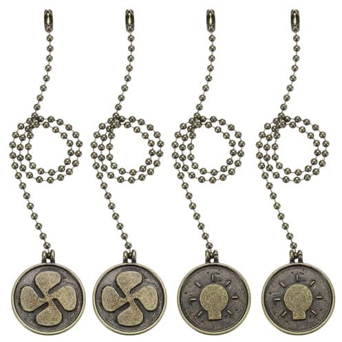 PATIKIL 13 Inch Ceiling Fan Pull Chain Extender Sets, 4 Pcs Metal Decorative Fan Pull Chain with Decorative Light Bulb and Fan Cord for Ceiling Light Lamp Fans, Bronze (Rond Shape)