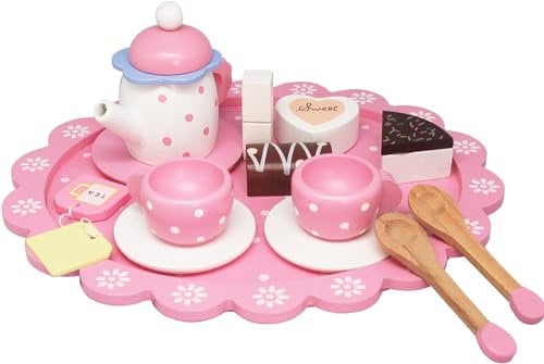 Wooden Tea Set Toy, Children's Games, Kitchen Accessories, Food Toy, Kids Tea Party Set, Cake, Chocolate Tea Cup, Wooden Accessory Set, Pink