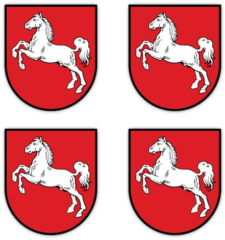 Aufkleber: 100 mm, 4 Stück - Wappen - Deutschland - Niedersachsen - DE - NI - für Auto, Laptop und mehr