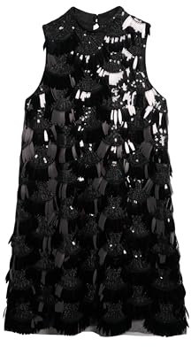 Superdry Damen Kleid in A-Linie mit Fransen und Pailletten Schwarze Pailletten 36