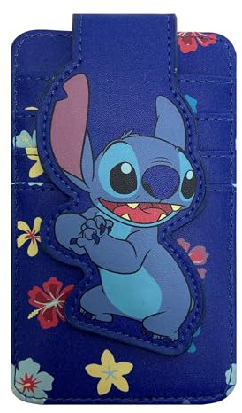 Disney Card Holder Wallet Minnie Mickey Stitch Eeyore Skellington Women Slim Compact, Stitch Blue, Card Holder