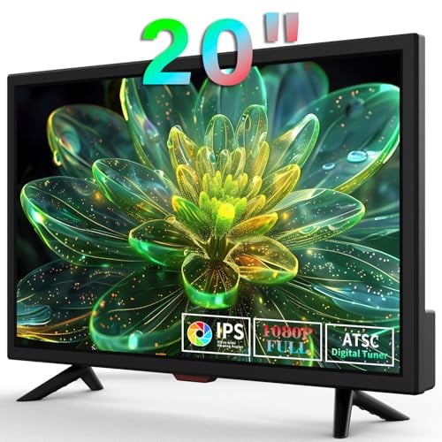 Jexiop 20 TV, Full Viewing Angles 1080P HD, Small Kitchen Wall Mounted Digital TV-HDMI/USB Ports, DC-12V & AC Dual Power Adapter Input for Your RV and
