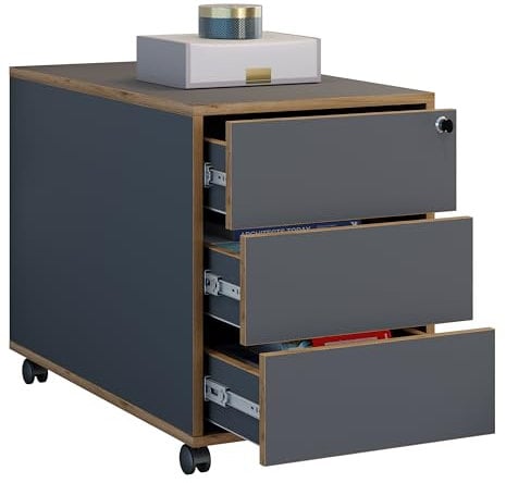 VCM Rollcontainer | Beistellcontainer mit DREI Schubladen | Maße ca. H. 50 x B. 39 x T. 70 cm | Bürocontainer abschließbar - Salia