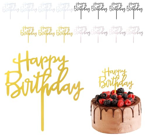 16 Stück Happy Birthday Tortendeko,Tortendeko Geburtstag,Cake Topper Geburtstag, Wiederverwendbarcake Acryl, Happy Birthday Cake Topper für Babyparty Jubiläen Party Dekoration