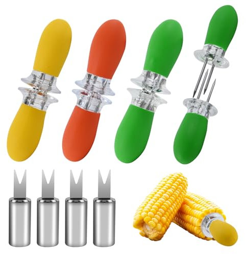 12 pezzi spiedini per pannocchie di mais, supporto per pannocchie di mais, spiedini con manico in silicone, aghi per mais in acciaio inossidabile, adatti per cucina, barbecue, feste, picnic e