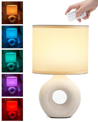 INTELIVE Small Cordless Table Lamp with Timer & Dimmer, Battery Operated Rechargeable 10.6’’ Lamp with Remote, Portable Light for Bedroom Living Room Office End Table Bedside Light Fabric Shade Beige