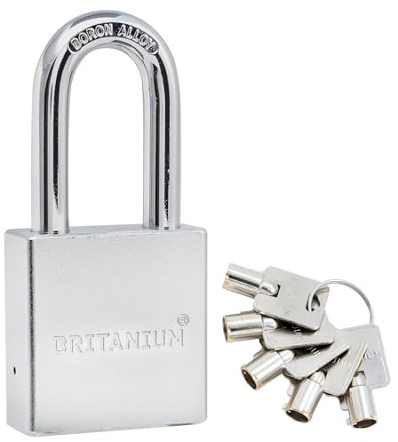 Britanium® SFE60 Lucchetto Antiscasso Ad Alta Sicurezza - Acciaio Cromato Archetto In Lega Di Boro, 5 Chiavi A Cilindro, Design Resistente Alle Intemperie Sicurezza Professionali