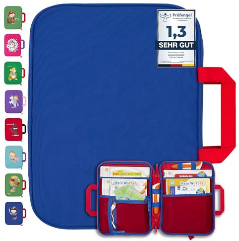 GRINSEZWERGE Tasche für TipToi Bücher Plus TipToi Stift und Zubehör – 10 Motive | passend auch für Kinder Tablet und Edurino Figuren | Tip TOI Starterset Buch Aufbewahrung Hülle - blau
