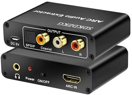 SDKDZKG Extracteur audio HDMI ARC, convertisseur HDMI ARC adaptateur répartiteur avec optique numérique TOSLINK SPDIF coaxial et analogique 3,5 mm L/R audio stéréo pour amplificateur HDTV haut-parleur