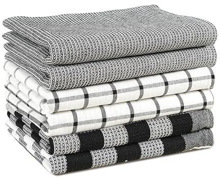 LANE LINEN Kitchen Towels Set – Pack of 6 Cotton Dish Cloths, 18”x28”, Soft & Quick-Drying Tea Towels for Cleaning – Black