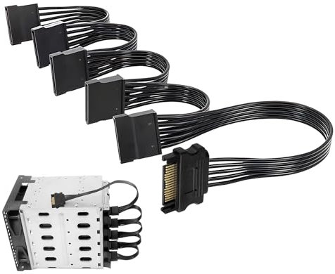 Cable de extensión SATA de 15 pines, divisor SATA de 37,4 pulgadas, cable de alimentación SATA macho a 5 hembras, cable SATA y cable de alimentación SATA en Y, adaptador SATA con 950 mm de longitud