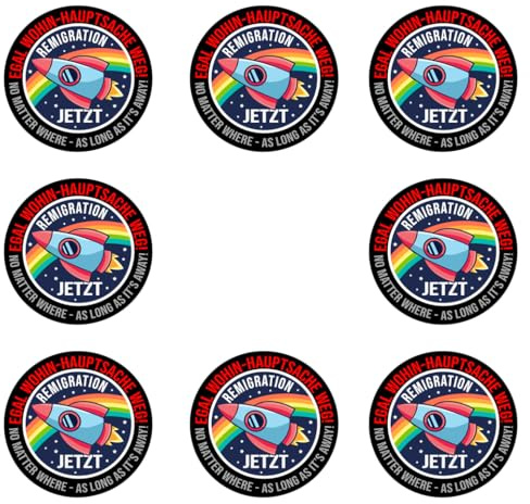 Sammys Shirt Store 192 Stück Aufkleber 4cm rund Egal wohin, Hauptsache Weg-Remigration jetzt Sticker Sparpack gut haftend Aktiv Werden 4 cm