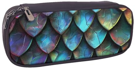 AQRJLPO 3D Magical Dragon Scales Pattern Prints Flip Leather Pencil Case Cute Pen Pencil Pouch Pencil Box Travel Makeup Bag Stationery Gift for Students Girls Boys Women, Schwarz , Einheitsgröße