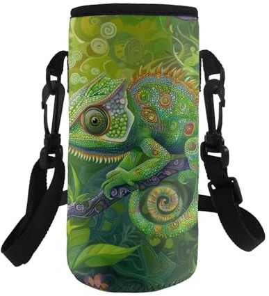COEQINE Sac de transport isotherme pour bouteille d'eau vert caméléon pour enfants et adultes, housse pour bouteille en acier inoxydable/plastique, bandoulière réglable