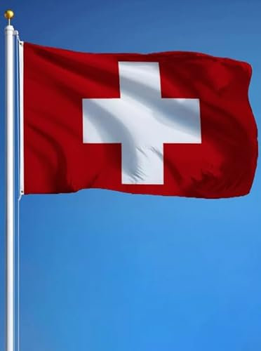Bandiera della Svizzera, 90 x 150 cm, croce bianca su fondo rosso in poliestere resistente con occhielli – bandiera svizzera per interni ed esterni – ideale festa nazionale, sport, deco – planet flag