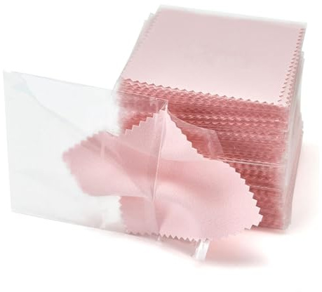 100 Stück Schmuck-Reinigungstücher, Professionelle Poliertücher, Einzeln Verpackt, Rosa-Silbernes Poliertuch, 8 X 8 cm