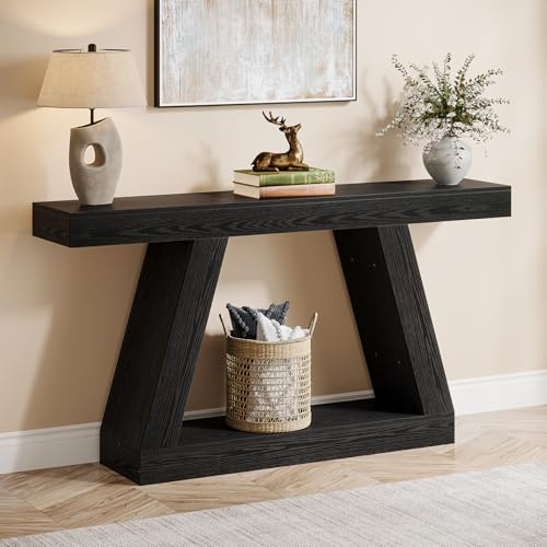 Tribesigns Table Console d'Entrée, 140 x 30 x 80 cm, Table d'Appoint pour Couloir et Salon avec Espace de Rangement, Noir