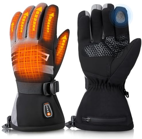 Winter Heated Gloves for Men Women with 7.4V 3200mAh Rechargeable Battery, Waterproof and Touchscreen Thermal Gloves for Outdoor Skiing, Hiking, Skating, Camping and Cold Weather Snow Activities