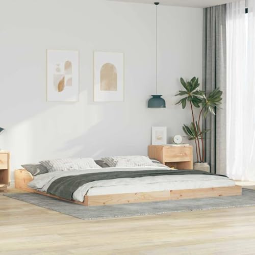 HOMEELIKE Massivholzbett 180x220 cm Kiefer Natur Plattformbett ohne Boxspring Fuer alle Jahreszeiten